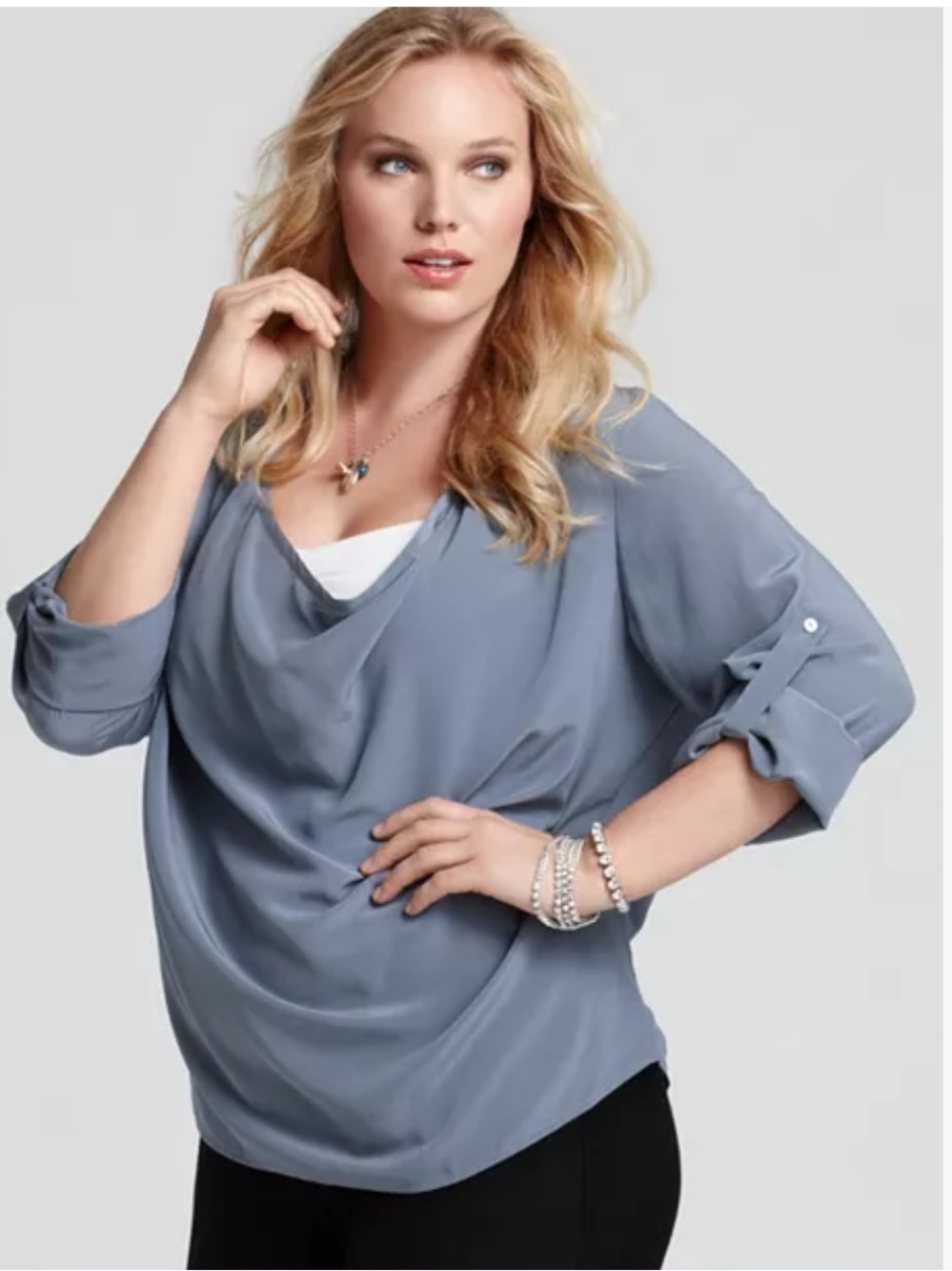 Eileen Fisher Slate Blue Drape Neck Blouse